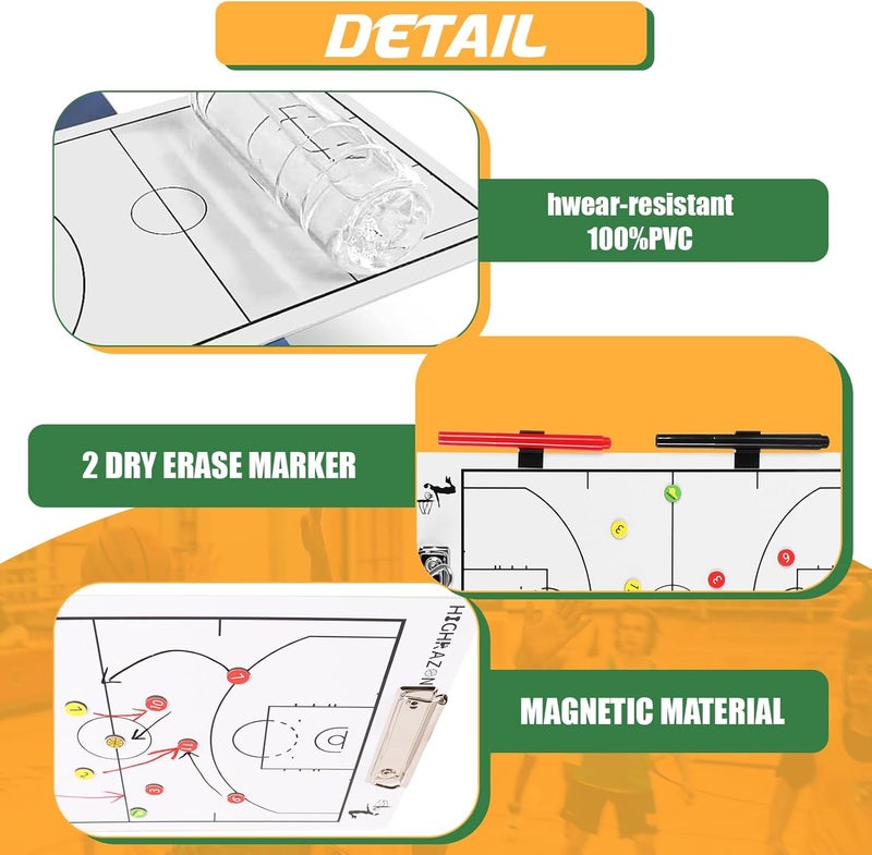 HIGHRAZON Magnetic Basketball Coaches Clipboard, White Double-Sided Dry Erase Coach Board, Tactics Whiteboard with Color Magnetic Sticker and 2 Marker for Coaches Gift - Image 3